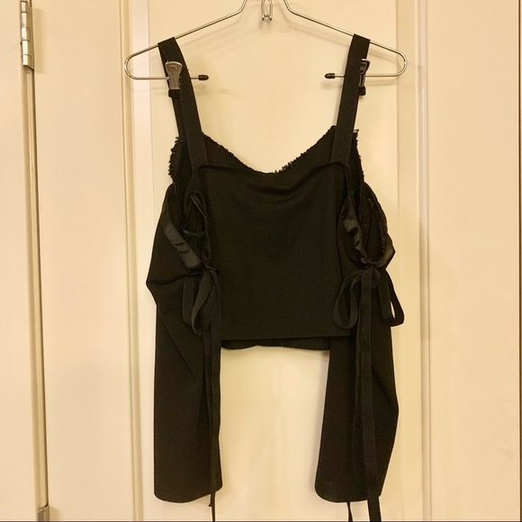 ZARA Black Off Cold Shoulder Raw Hem Top - Picture 5 of 9